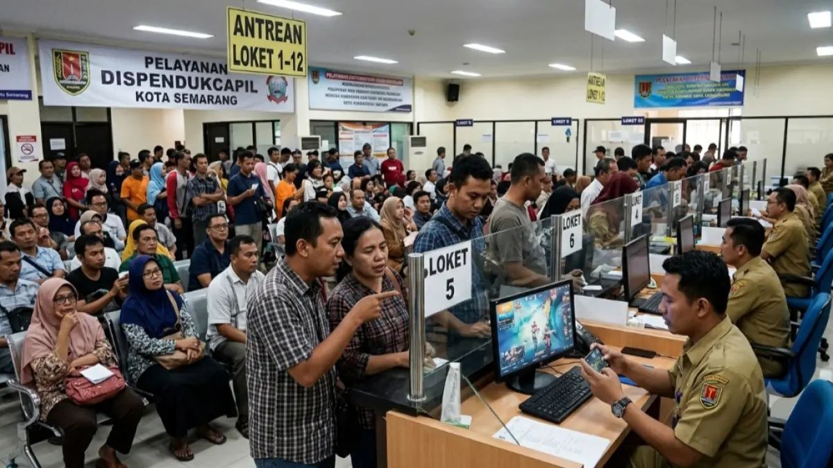 Ilustrasi petugas sedang bermain game, ketika kantor Dispendukcapil ramai