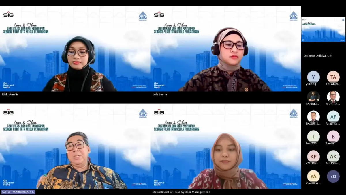 PT Semen Gresik menggelar Learn and Share secara daring bertajuk ‘Gratifikasi & Anti Penyuapan sebagai Pilar Tata Kelola Perusahaan’ guna memperkuat implementasi tata kelola perusahaan yang baik, Selasa (30/6)