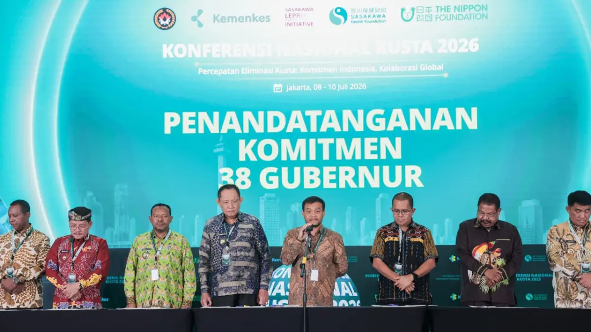 Penandatanganan komitmen 38 Gubernur dalam Konferensi Nasional Kusta 2026 yang digelar di Hotel Grand Sahid Jaya, Jakarta, Jumat, 10 Juli 2026.