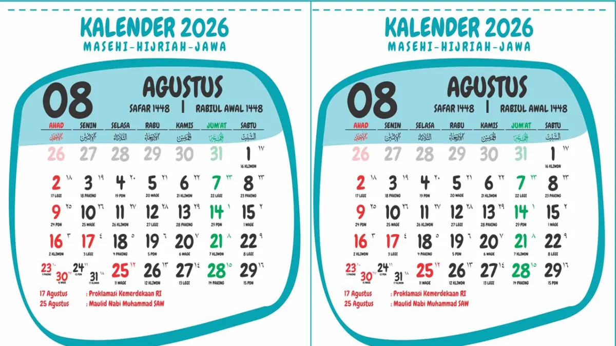 Kalnder Agustus 2026