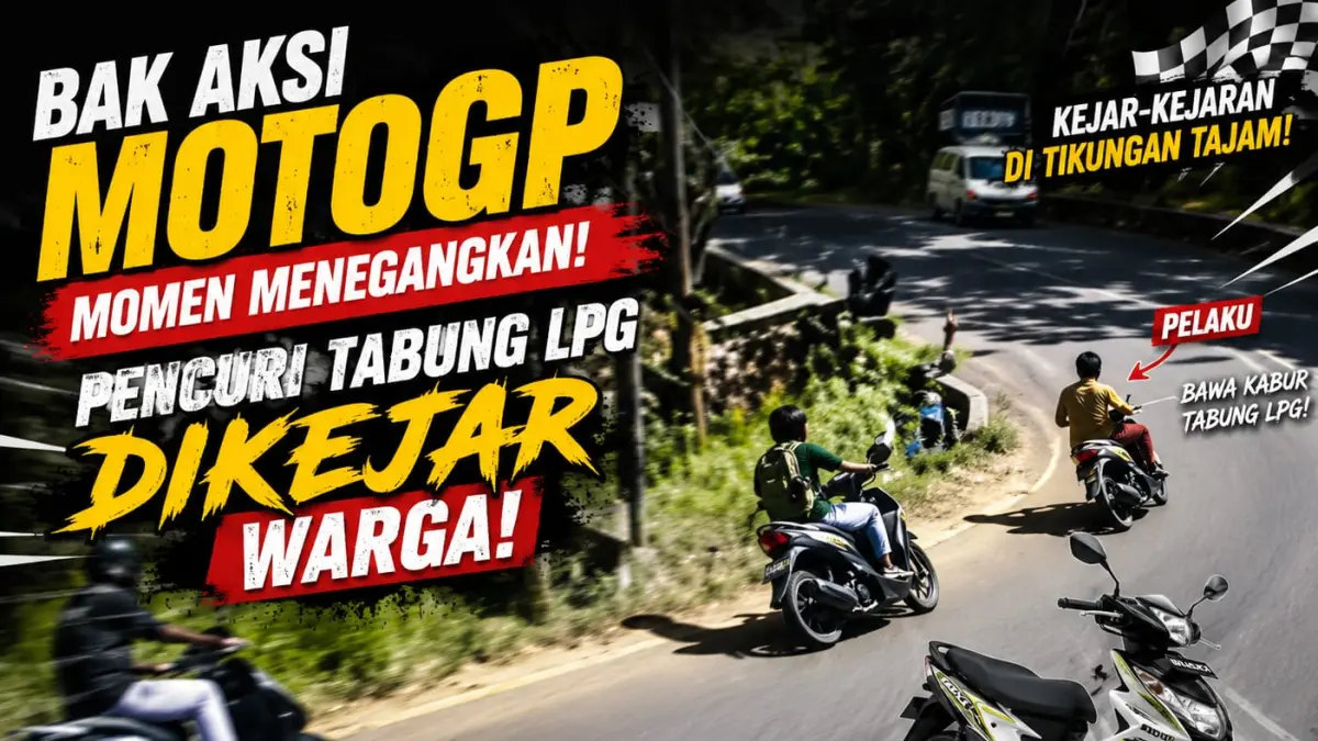 Bak nonton balapan MotoGP, aksi pengejaran pelaku pencurian tabung LPG yang naik sepeda motor Suzuki Nex f1 oleh warga di Dlingo, Bantul, Jogjakarta. (ai/Sulistiono)
