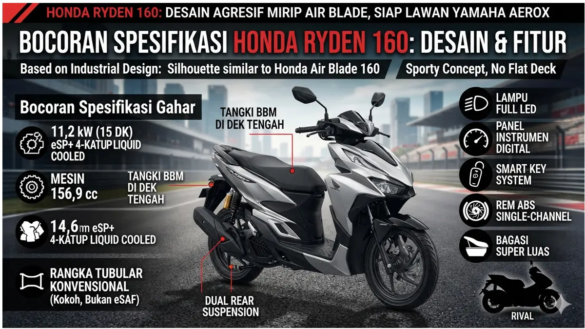 Bocoran Spek Honda Ryden 160: Suspensi Ganda dan Tangki Motor di Depan, Mirip Air Blade?
