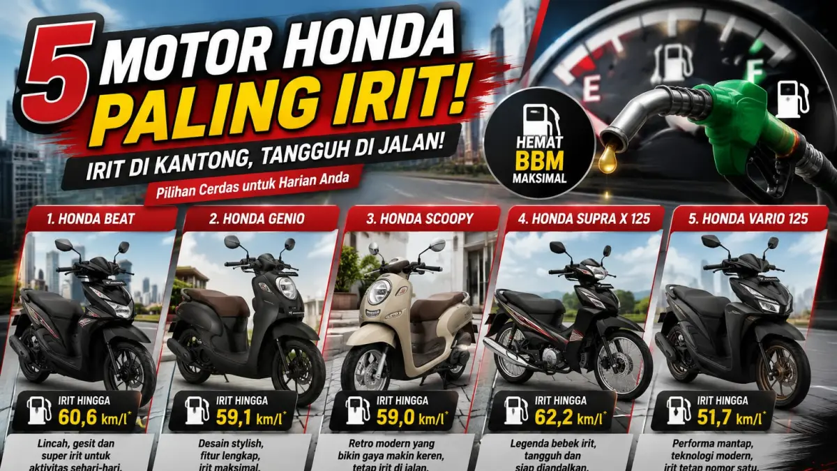 iLUSTRASI: Daftar 5 motor Honda yang dikenal irit BBM. (ai/Sulistiono)
