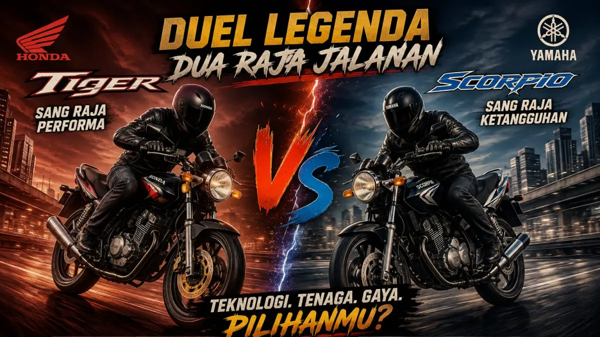 Ilustrasi: Dua motor sport, Honda Tiger dan Yamaha Scorpio yang pernah merajai jalanan di era tahun 90-2000an. (ai/Sulistiono)