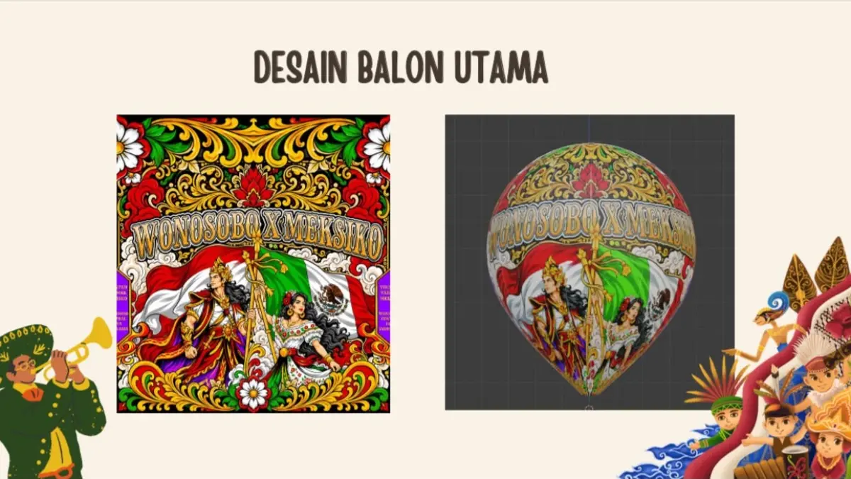 Desain balon udara Wonosobo yang akan tampil di Festival del Globo Tahmek Yucatán 2026 pada 22–23 Agustus 2026 di Yucatán, Meksiko. (Diskominfo Wonosobo for Jawa Pos Radar Semarang)