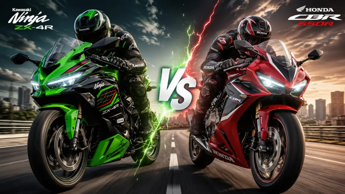 Ilustrasi : Kawasaki Ninja ZX-4R menempel ketat Honda CBR650R di segmen motor sport Indonesia. (ai/Sulistiono)