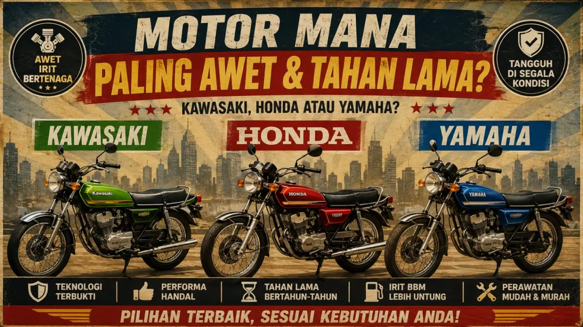Ilustrasi: Dari ketiga pabrikan motor asal Jepang ini, mana yang produknya lebih awet dan tahan lama, Kawasaki, Honda atau Yamaha? (ai/Sulistiono)