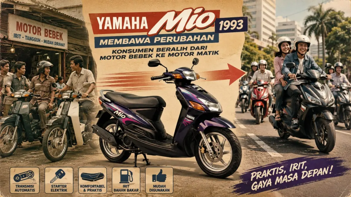 Ilustrasi: Kehadiran Yamaha Mio tahun 1993 membawa perubahan besar kebiasaan kendaraan bermotor masyarakat Indonesia, dari motor bebek ke motor matik. (ai/Sulistiono)