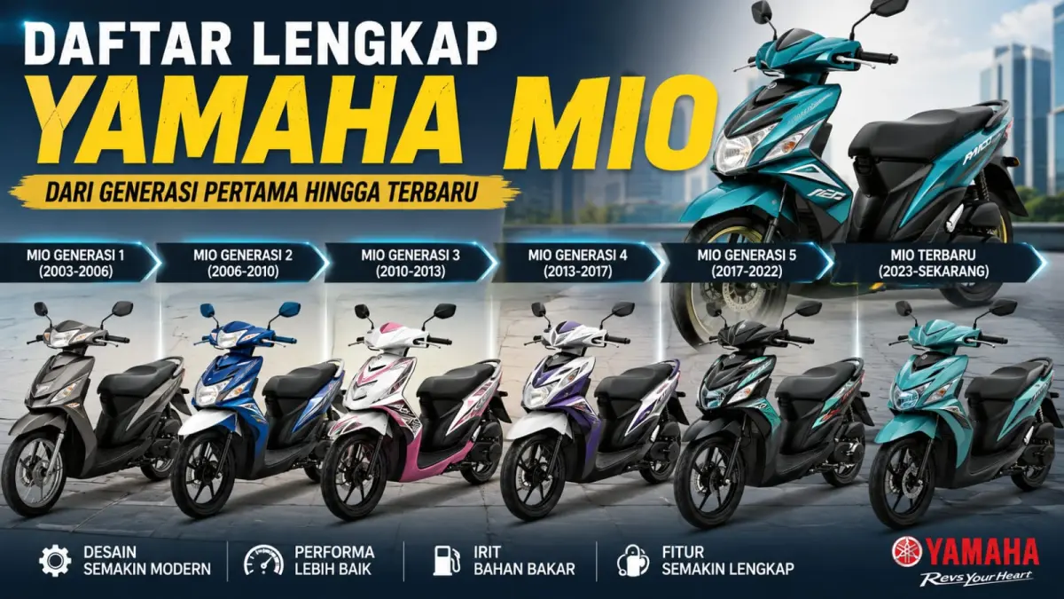Ilustrasi: Daftar Yamaha Mio dari generasi ke generasi dengan beberapa perubahan yang dilakukan Yamaha Indonesia. (ai/Sulistiono)