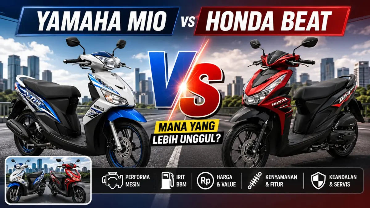 Ilustrasi: Pesaing kuat Yamaha Mio di motor matik entry level, Honda Beat, masing-masing memiliki keunggulannya sendiri-sendiri. (ai/Sulistiono)