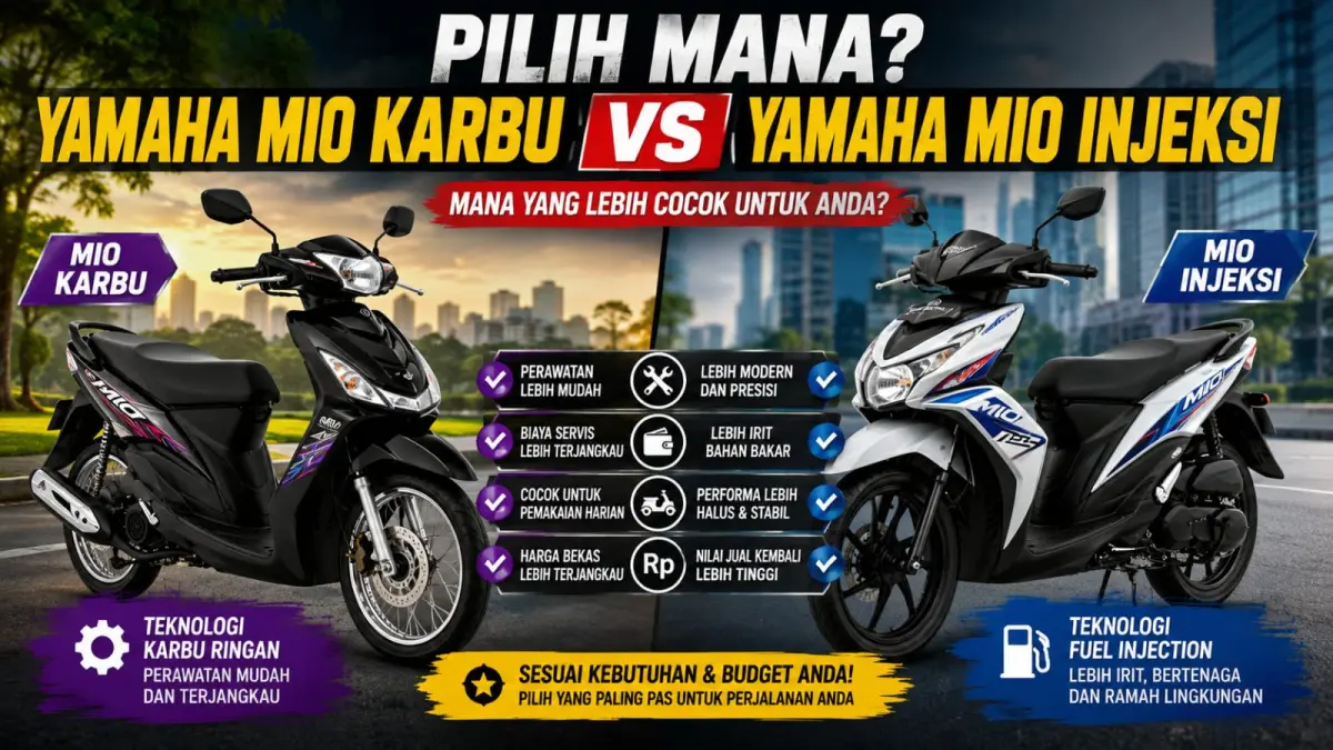Ilustrasi: Yamaha Mio generasi lama dengan teknologi karburator dan Yamaha Mio baru dengan sistem injeksi, memiliki keunggulannya sendiri-sendiri. (ai/Sulistiono)
