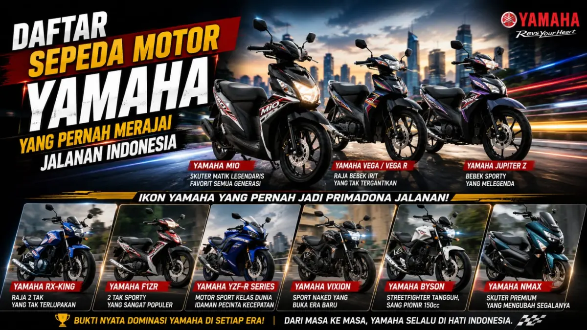Ilustrasi: Beragam model dan varian sepeda motor di produksi Yamaha Indonesia, beberapa diantaranya dicatat sebagai motor legendaris yang ada di tanah air. (ai/Sulistiono)