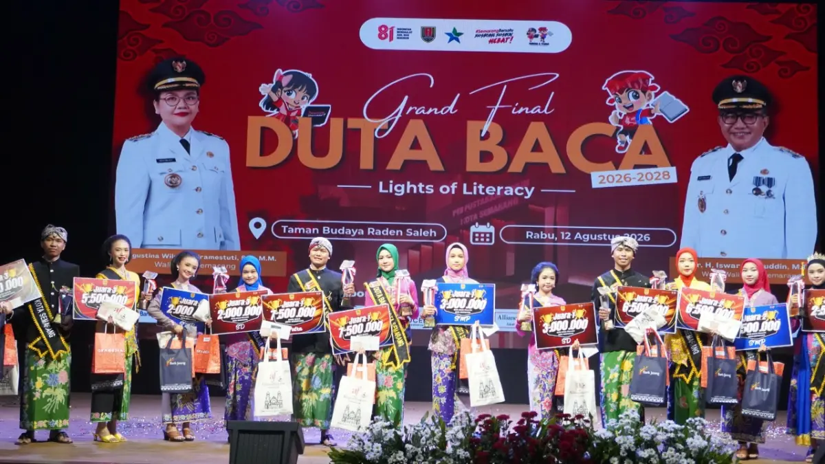 Pemenang Grand Final Pemilihan Duta Baca dan Duta Baca Pelajar Kota Semarang Tahun 2026 pada Rabu (12/8).