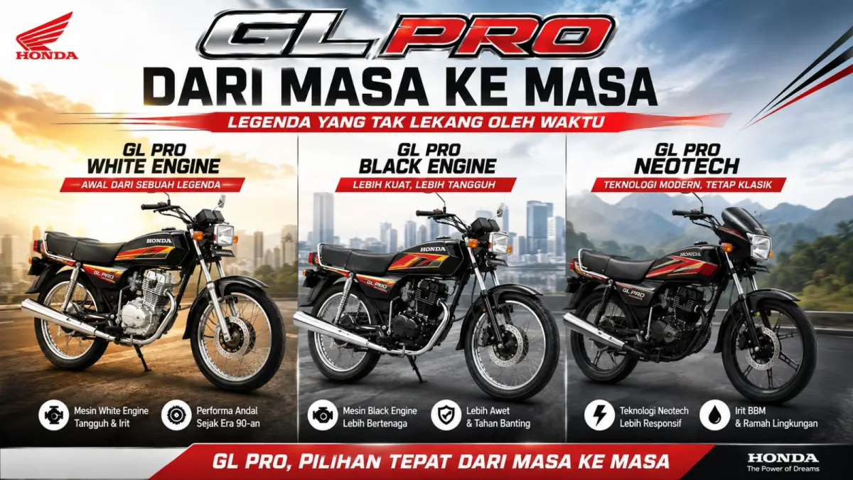 Ilustrasi: Deretan motor legendaris besutan seri Honda GL Pro, mulai dari White Engine, Black Engine hingga Neotech. (ai/Sulistiono)