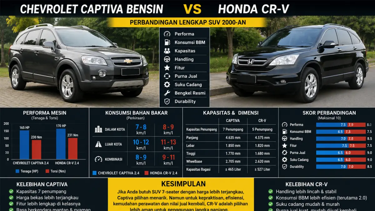 Chevrolet Captiva bensin vs Honda CR-V tahun 2000-an, mana lebih unggul