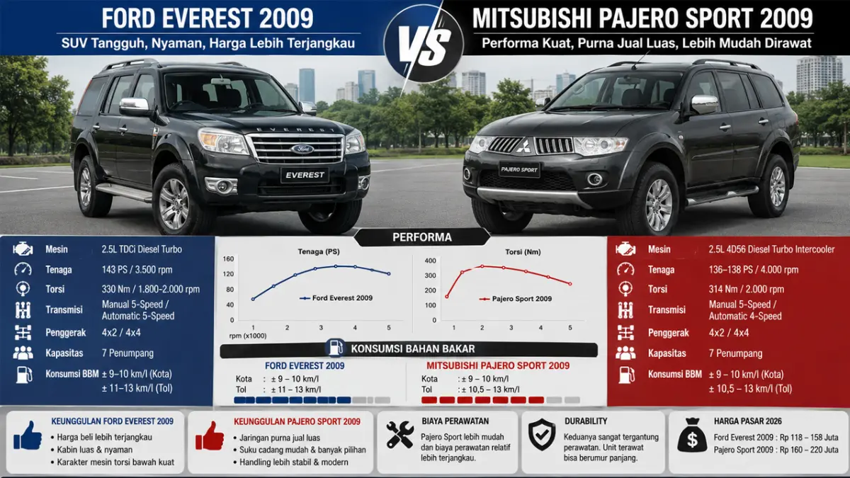 Ford Everest 2009 vs Pajero Sport 2009, mana lebih unggul?