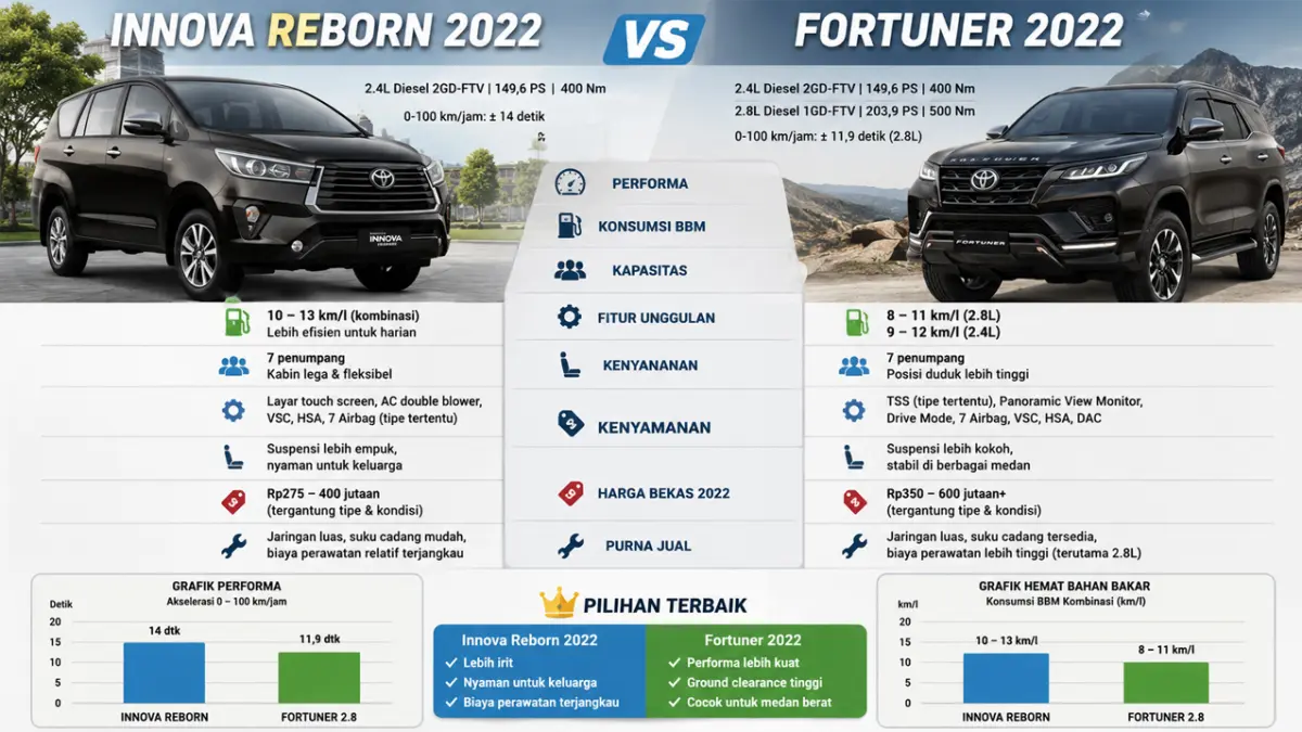 Innova Reborn vs Fortuner 2022, Mana yang Lebih Cocok untuk Keluarga