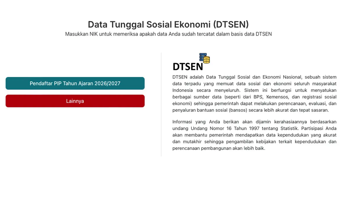 Link Cek Desil Terbaru 2026: dtsen-form.bps.go.id, Cek Data Bansos Kemensos dan PIP
