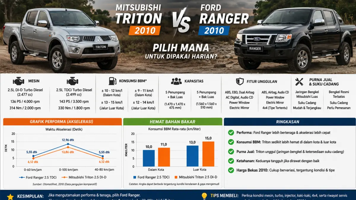 Mitsubishi Triton dan Ford Ranger 2010 punya keunggulan berbeda