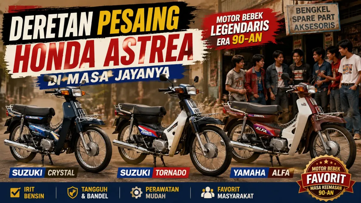 Ilustrasi: Inilah deretan motor bebek yang pernah menjadi pesaing kuat Honda Astrea. (ai/Sulistiono)