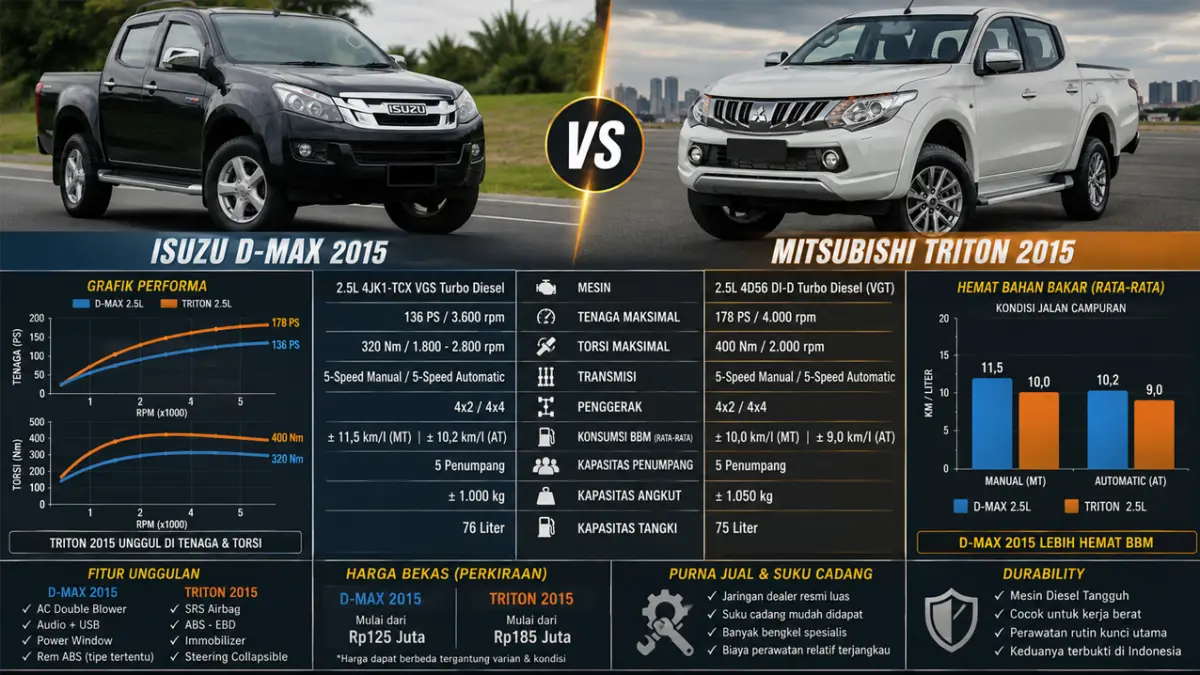 D-Max 2015 vs Triton 2015: Adu Performa, Konsumsi BBM, Fitur hingga Harga Bekas