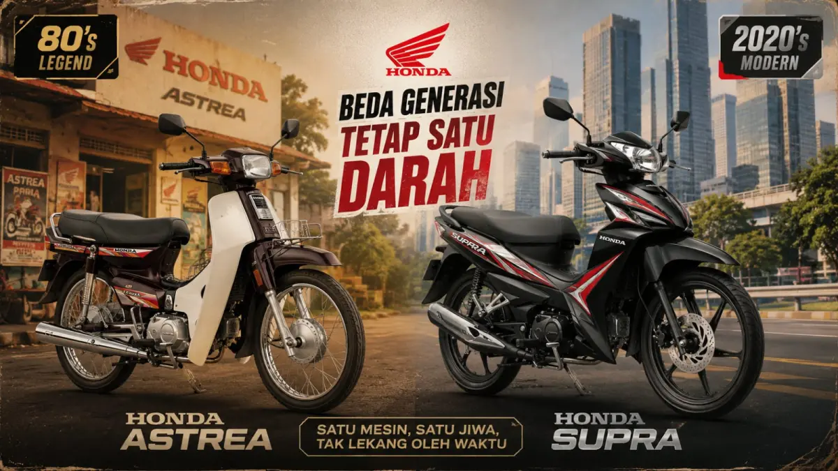 Ilustrasi: Meski beda generasi, baik Honda Astrea maupun Honda Supra masih dalam satu ikatan darah, dimana Honda Supra masih memiliki gen Astrea. (ai/Sulistiono)