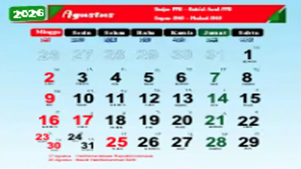 Kalender Agustus 2026