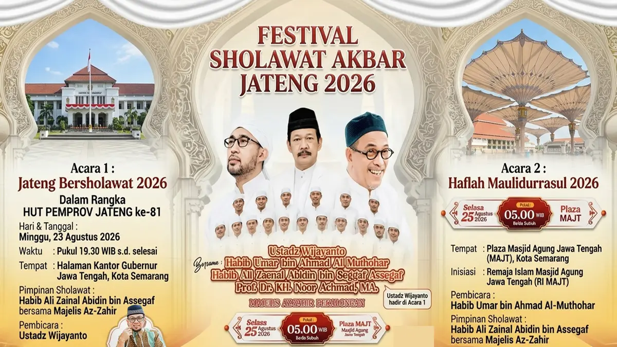 Jadwal Lengkap Jateng Bersholawat 2026 di Semarang: Catat Tanggal, Lokasi, dan Kehadiran Majelis Az Zahir
