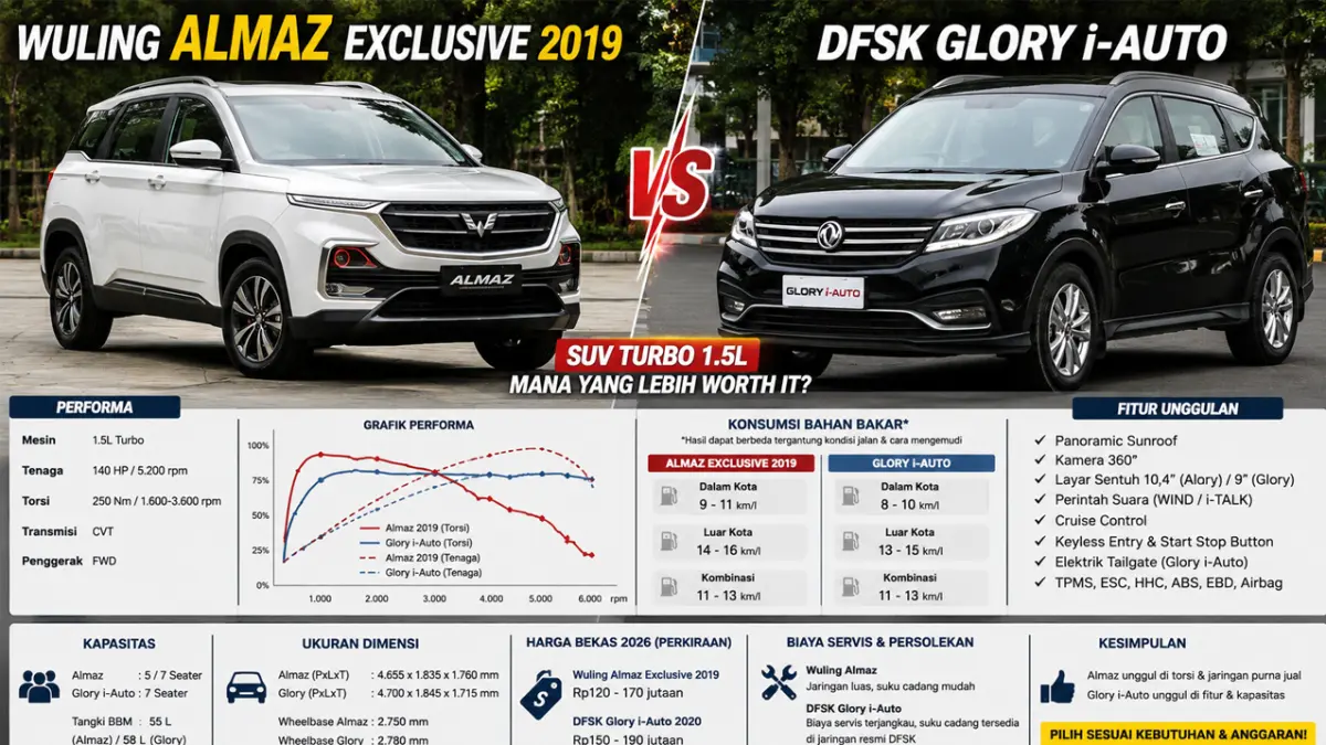 Wuling almaz exclusive 2019 dan DFSK Glory i-Auto
