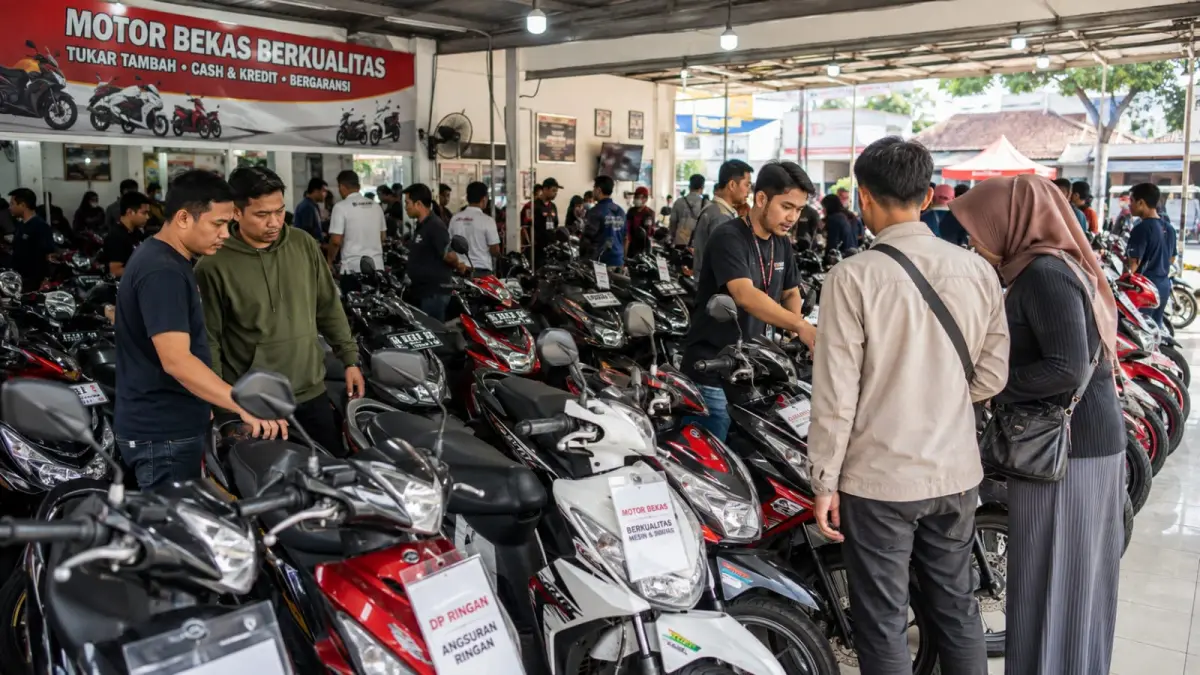 Ilustrasi: Seiring terjadinya pelambatan ekonomi masyarakat, motor bekas kembali dilirik sebagai alternatif membeli motor tanpa membebani kebutuhan. (ai/Sulistiono)