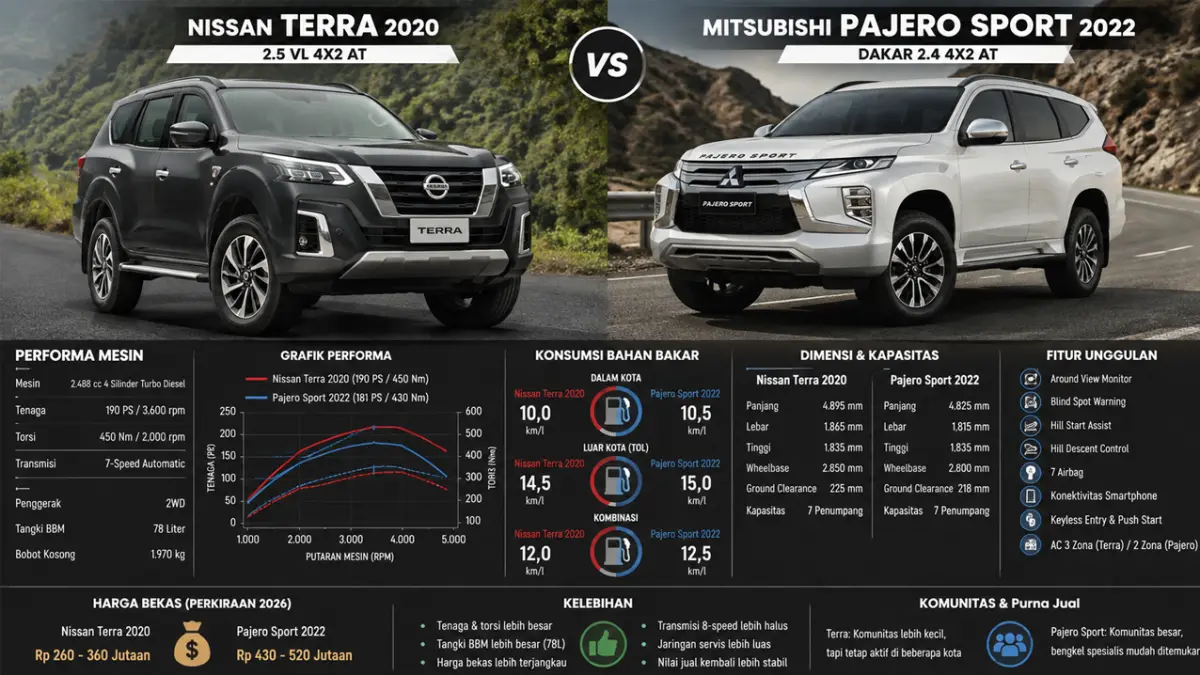 Nissan Terra 2020 vs Pajero Sport 2022