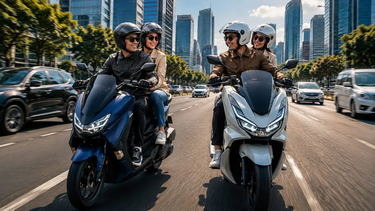 Ilustrasi: Baik NMAX maupun PCX mana yang lebih unggul saat digunakan untuk mobilitas harian?. (ai/Sulistiono)