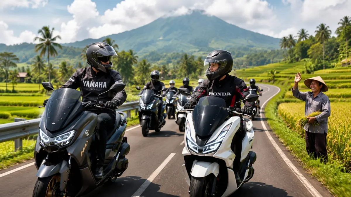 Ilustrasi: Mana menurut anda yang lebih nyaman saat digunakan untuk touring, Yamaha NMAX atau Honda PCX? (ai/Sulistiono)