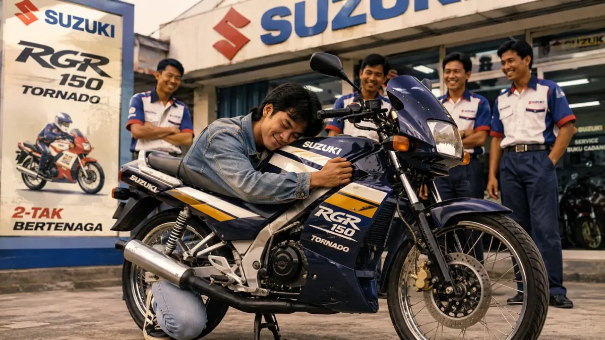 Ilustrasi: Suzuki RGR 150 Tornado menjadi seri terakhir generasi Suzuki RGR, motor ini menjadi motor legendaris motor sport Suzuki bermesin 2Tak. (ai/Sulistiono)