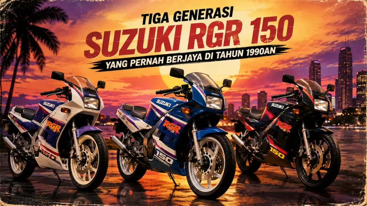 Ilustrasi: Tiga generasi Suzuki RGR 150, motor sport 2Tak andalan Suzuki yang pernah berjaya di era tahun 90an. (ai/Sulistiono)