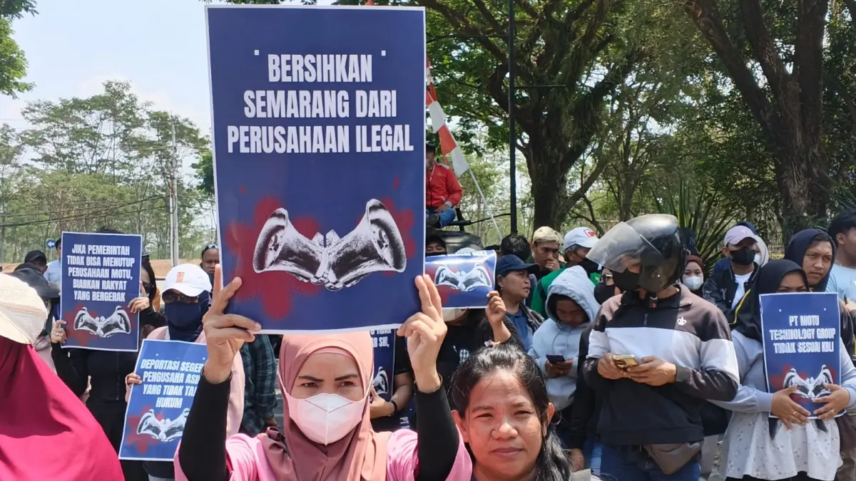 Aksi demo di PT Motu kawasan BSB Kecamatan Mijen berlangsung damai Rabu (26/8/2026).