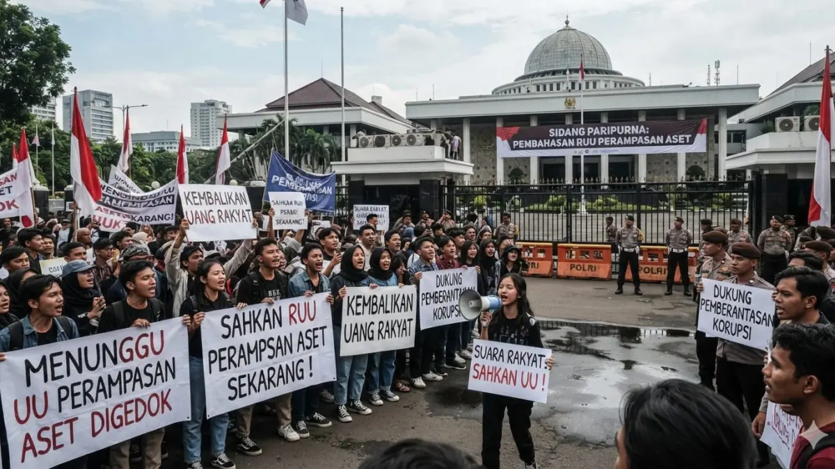 Aksi demo pengesahan RUU Perampasan aset. 