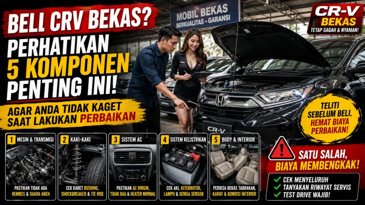 Ilustrasi: Perhatikan 5 komponen ini, sebelum anda memutuskan membeli Honda CRV bekas. Komponen ini penting, karena perbaikannya bisa bikin anda merogoh kocek lebih dalam. (ai/Sulistiono)