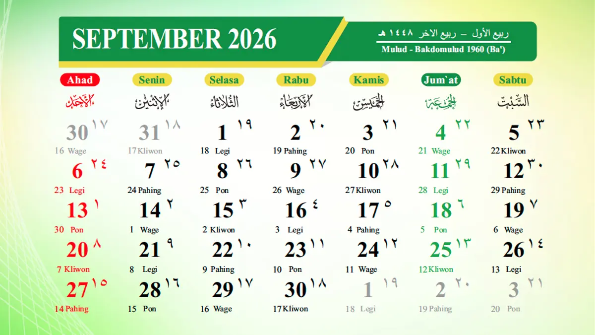 Kalender September 2026: Rincian Tanggal Merah dan Long Weekend Apa Saja? Cek SKB 3 Menteri Terbaru!
