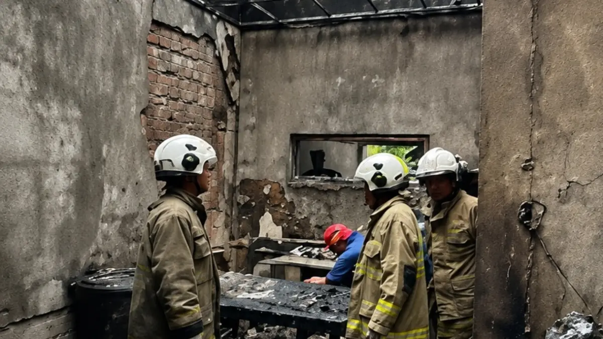 Kondisi dalam rumah yang terbakar di Srondol Wetan Kecamatan Banyumanik, Kota Semarang Kamis (27/8/2026) 