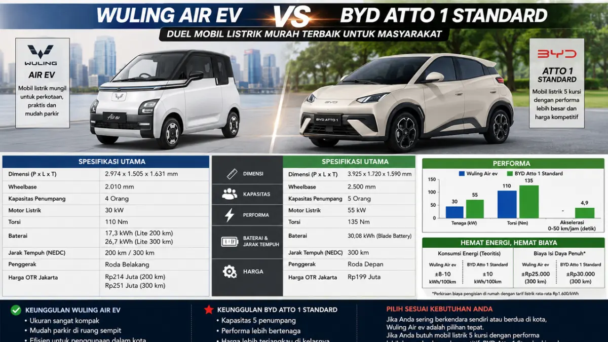 Wuling Air ev vs BYD Atto 1 Standard