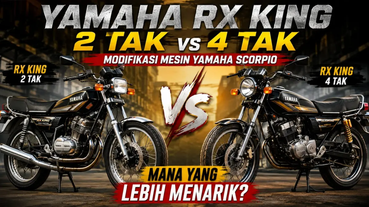 Ilustrasi: Meski Yamaha tak pernah memproduksi RX King 4-Tak, namun penggemar motor ada yang memodifikasi menjadi RX King 4-Tak, dengan mesin Yamaha Scoprio. (ai/Sulistiono)