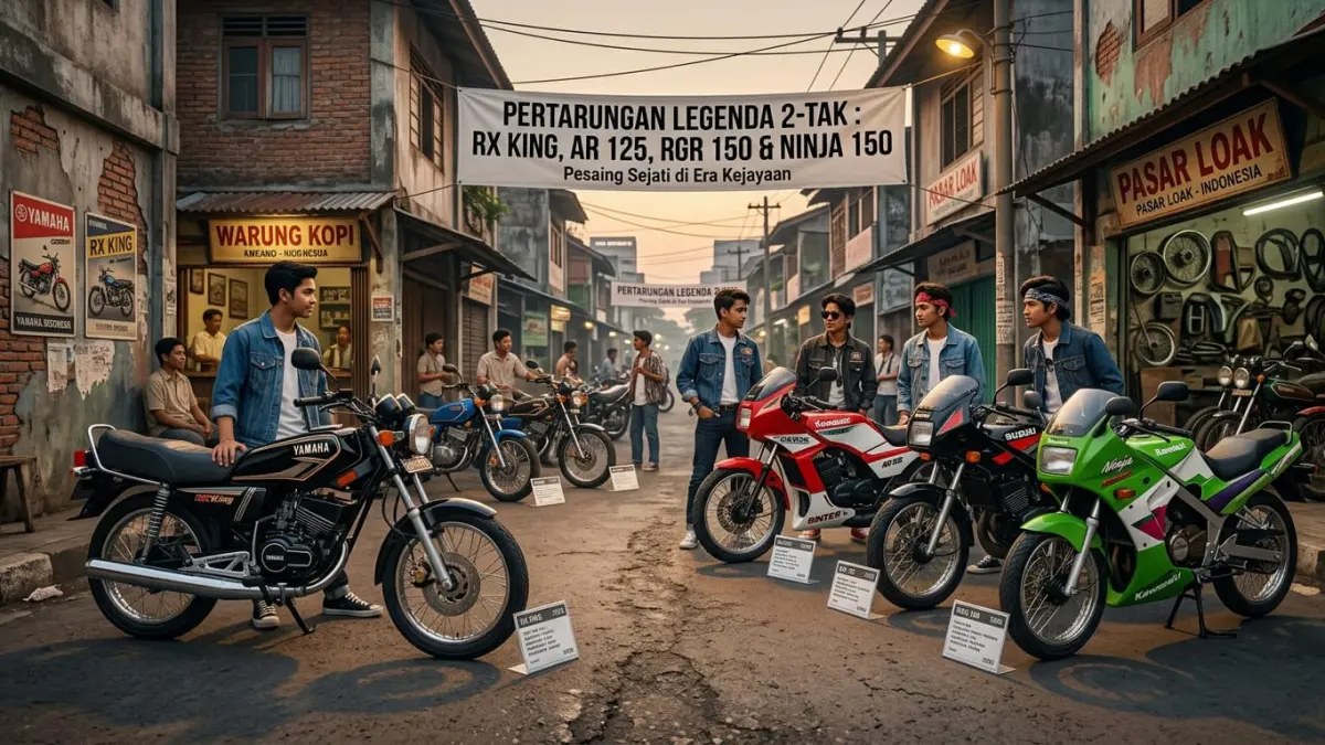 Ilustrasi: Pada masa kejayaannya, Yamaha RX King memiliki sederet pesaing, mulai dari Binter 125, Suzuki RGR 150 dan Kawasaki Ninja 150. (ai/Sulistiono)