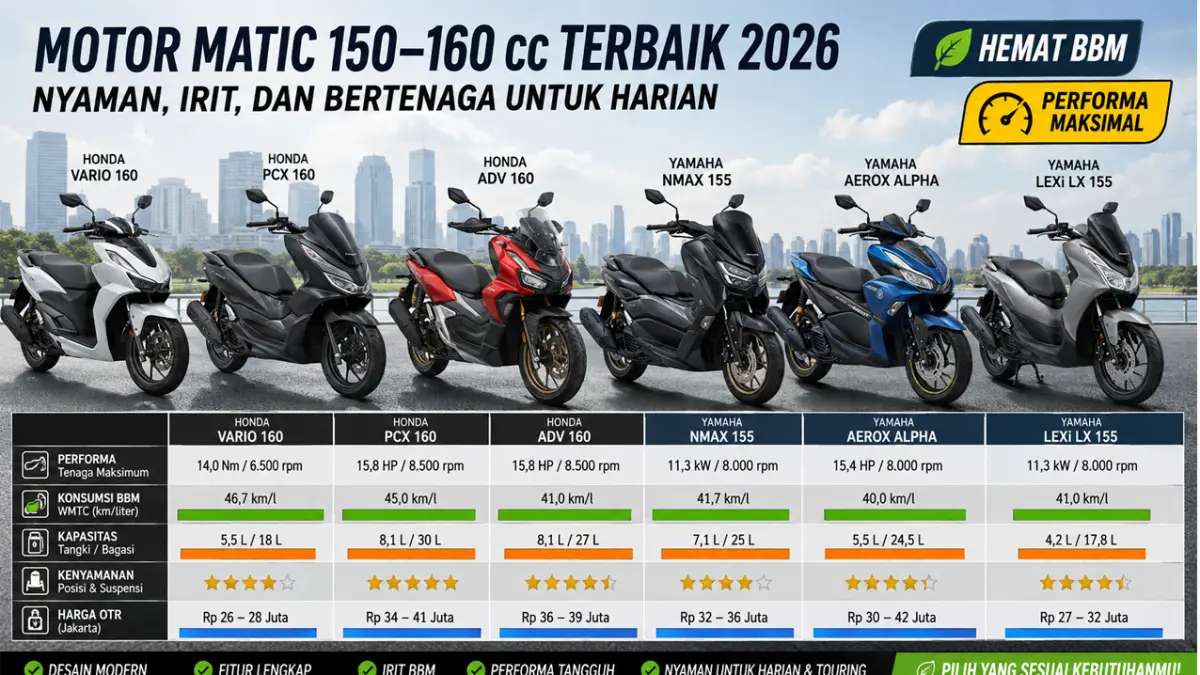 motor matic 150–160 cc terbaik untuk harian 2026