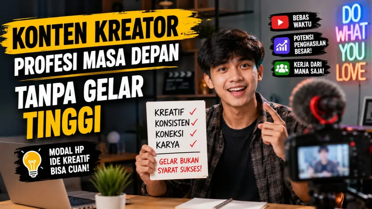 Ilustrasi: Ada sejumlah pekerjaan yang kini semakin dibutuhkan dan tidak selalu mensyaratkan gelar tinggi, salah satunya adalah pekerjaan sebagi konten kreator. (ai/Sulistiono)