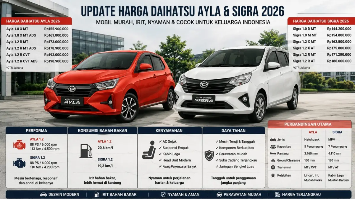harga Daihatsu Ayla dan Sigra 2026