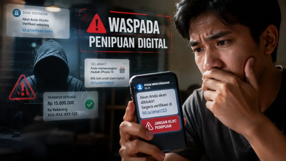 Ilustrasi: Waspada pesan chat mencurigakan yang mengarahkan pengguna untuk mengklik tautan atau memberikan data pribadi. Jangan asal klik sebelum memastikan sumber dan kebenaran informasinya. (ai/Sulistiono)