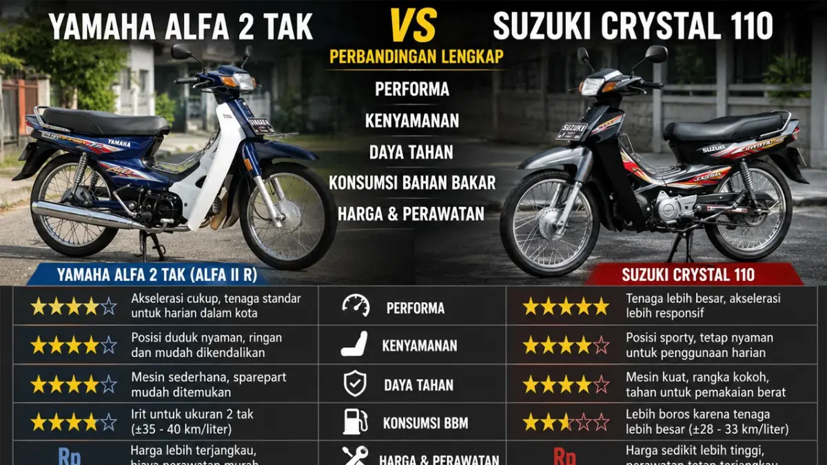 perbandingan Yamaha Alfa dan Suzuki Crystal