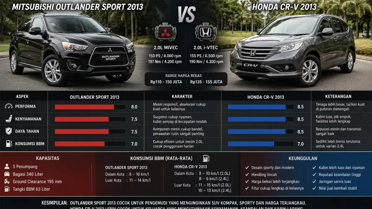 Mitsubishi Outlander Sport 2013 bekas vs Honda CR-V 2013 bekas
