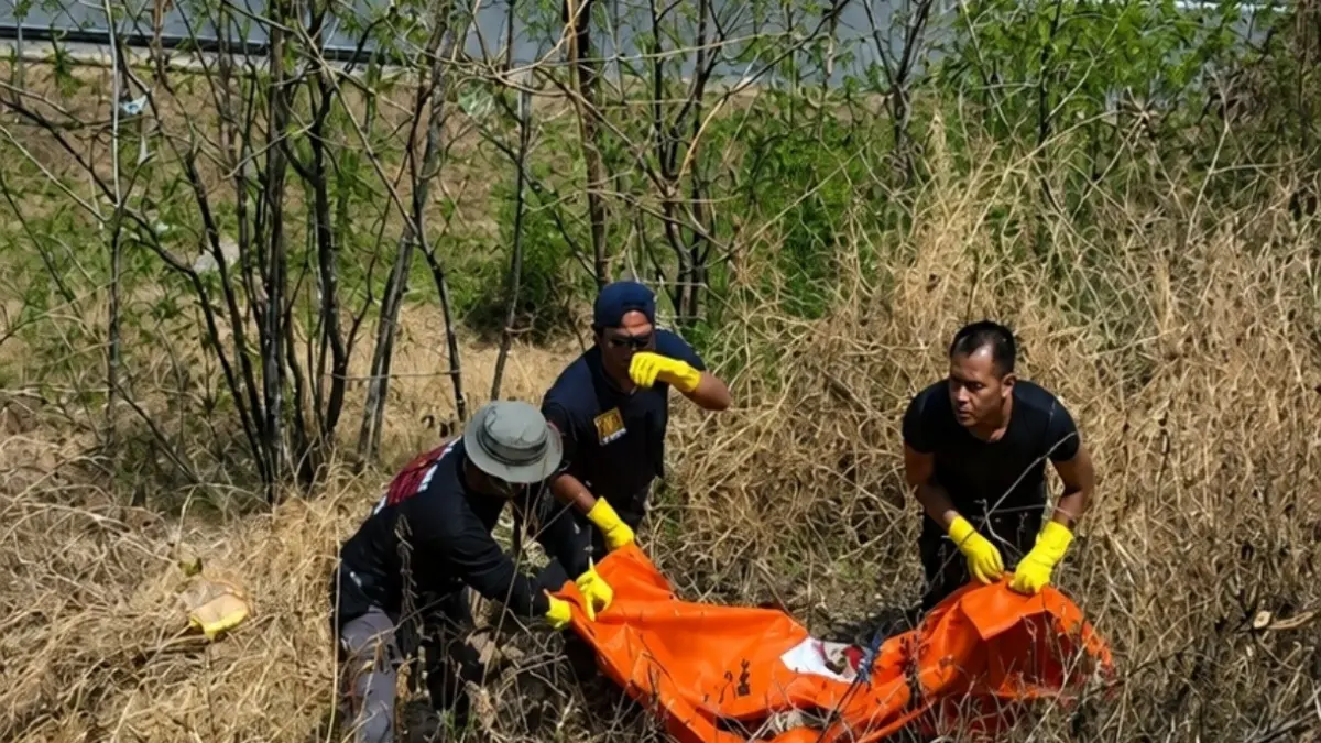 Kerangka diduga jasad Mozza dievakuasi dari tebing tepi jalan tol Jangli, Jumat (4/9/2026). 
